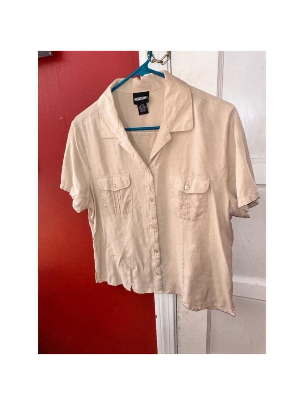 Notations Vintage Women’s Tan Silk Button Up Shirt Size XL - Picture 7 of 10